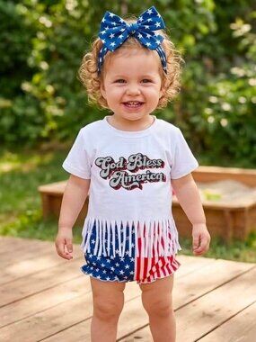 Girl’s Fourth of July “God Bless America” Bummy Outfit